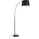 March Floor Lamp in Black Marble, Black Metal & Black Linen Shade